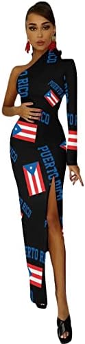 Puerto Rico Zászló, Női Ruha Egy Váll Hosszú Ujjú Osztott Maxi Ruha Hinta Ruha