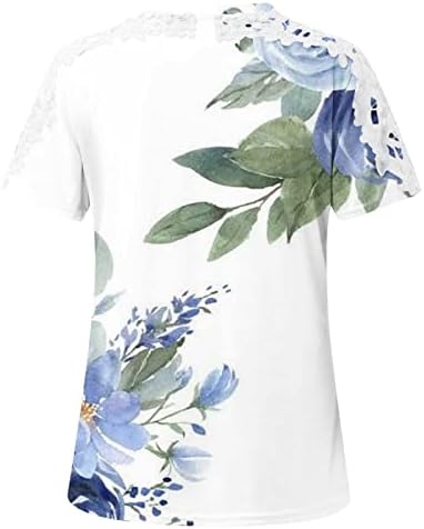 Női virágmintás T-Shirt Rövid Ujjú Csipke Maximum Legénység Nyak Nyári Póló, Elegáns Alkalmi Női Blúzok