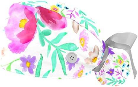 2Pack Női Dolgozó Kap a Gombok Szalaggal Kösd Vissza Akvarell Pillangó Lily Virág Hosszú Haj Kiterjed