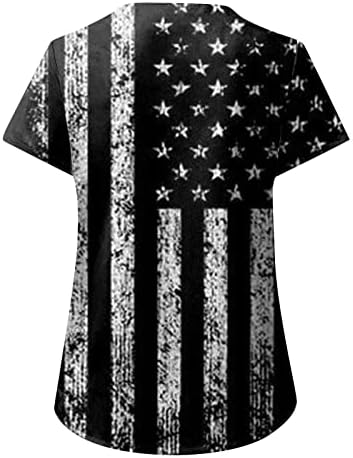 Július 4-Maximum a Nők Usa Zászló Nyári Rövid Ujjú, V Nyakú Pólót, 2 Zsebbel Blúzok Ünnepi Alkalmi Munkaruházat