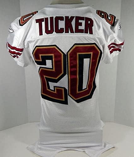 2007-ben a San Francisco 49ers B. J. Tucker 20 Játék Kiadott Fehér Jersey DP08204 - Aláíratlan NFL Játék Használt Mezek