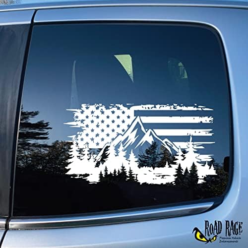 Road Rage Prémium Jármű Matricák - Hazafias Amerikai Zászló, Matrica Hegyek - Autó, Teherautó, Számítógép, Fali - Fehér vagy