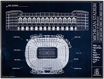 Michigan Stadion Tervrajz Stílus Print (keret nélküli, 18 x 24)