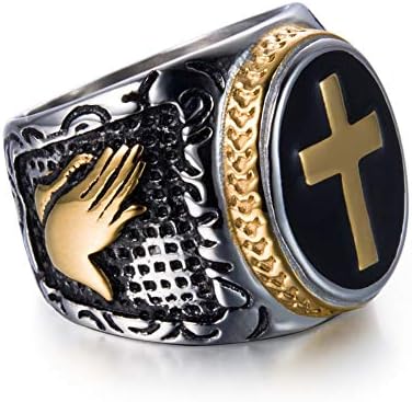 JAJAFOOK Ékszerek Fekete-Ezüst Rozsdamentes Acél Keresztény Szent Kereszt Gyűrű, Férfi Gyűrűk