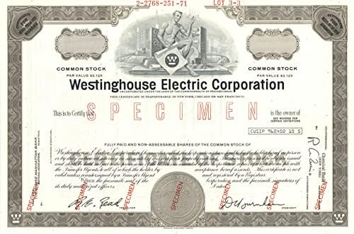 A Westinghouse Electric Corporation - A Minta Állomány Bizonyítvány