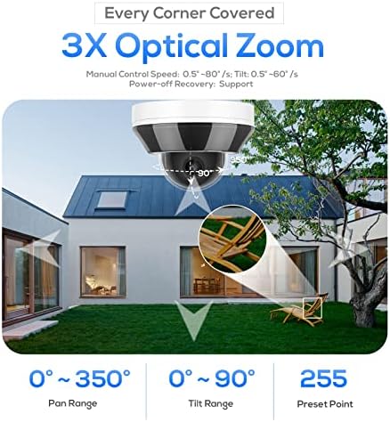 6 mp-es PoE IP PTZ Dome Kamera Pan/Tilt 3X Optikai Zoom,2.8-8 mm-es Motoros Lencse,Emberi/Jármű Észlelése,Beépített Mikrofon,H.