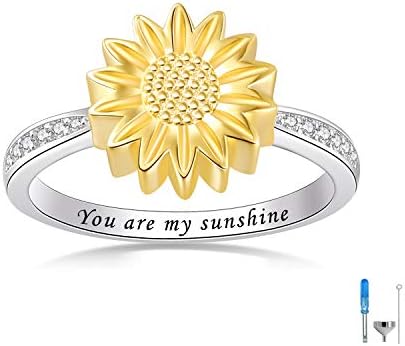 Fookduoduo Napraforgó Hamvasztás Gyűrű Hamu - 925 Sterling Ezüst Ékszer Állítható Te vagy A Napfény, Urna Gyűrű Daisy Emlékmű