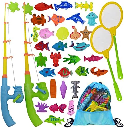 ArtCreativity Halászati Játékok Szett Gyerekeknek, Mágneses Halászati Szett Rudak, Hálók, Zsák, 30 Vízi Játékok, Interaktív