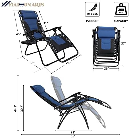 MAISON MŰVÉSZETI Párnázott Gravitáció Kerti Szék Anti Gravitációs Fotel Állítható háttámlás szék w/Párna & pohártartó Szabadtéri