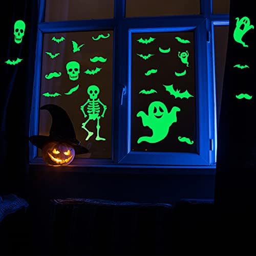 60 Db Halloween Világít A Sötét Ablak Matricák Halloween Világító Matricák Szellem Csontváz Bat Ablak Fali Matricák Éjjel