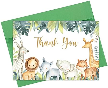 Buerhanerry 50 Safari Köszönöm Kártyák, 4x6 Dzsungel Állatok Baba Zuhany Köszönöm Kártyák, Safari Témájú Szülinapi Köszönöm