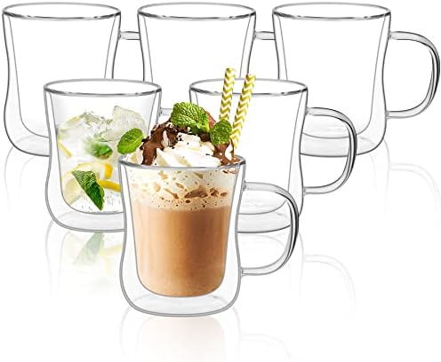 ComSaf 8 Oz Cappuccino Csésze Espresso Csésze Készlet 6, duplafalú Üveg Bögrék, a Fogantyú Alkalmas Tea, Forró vagy Hideg