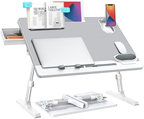 WOKA Laptop Asztal Ágy, Állítható Magasságú Kör Íróasztal Fiókban, Extra Nagy Összecsukható Laptop Tálcára, Asztali, Hordozható