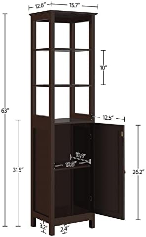 KRENI 63 Fából készült Torony Emeleti Szekrény 3 Nyitott Polcok (Szín : Barna)