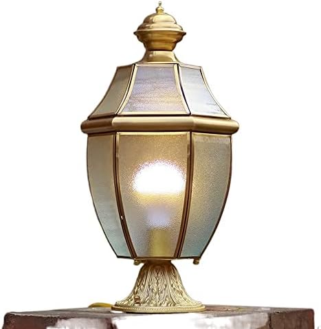 TQXDD Vintage Európai Kültéri Vízálló Réz Lámpa Oszlop Külső Esővédő Üveg Lámpabúra Pillér Lámpa Villa Kert Kerti Világítás