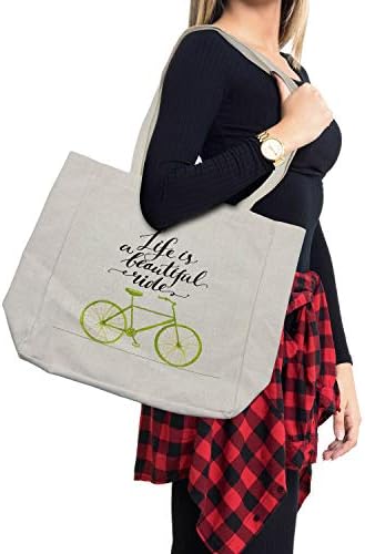 Ambesonne Kerékpár Bevásárló Táska, az Élet biciklizni Szavak Nyomtatás Pasztell Színű Egyedi Kerékpár Grafikus, Környezetbarát,