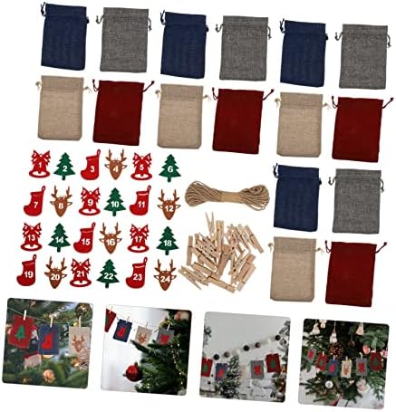 TENDYCOCO 1 Szett Ajándék táskával, Vászon Zsák Dekor Cukrot Ajándék Táskák a Karácsonyi Visszaszámlálás Naptári 2021 Karácsonyi
