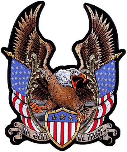Bőr Legfelsőbb Közepes Hazafias Sas Amerikai Zászlók Hímzett Motoros Patch-Barna-Közepes