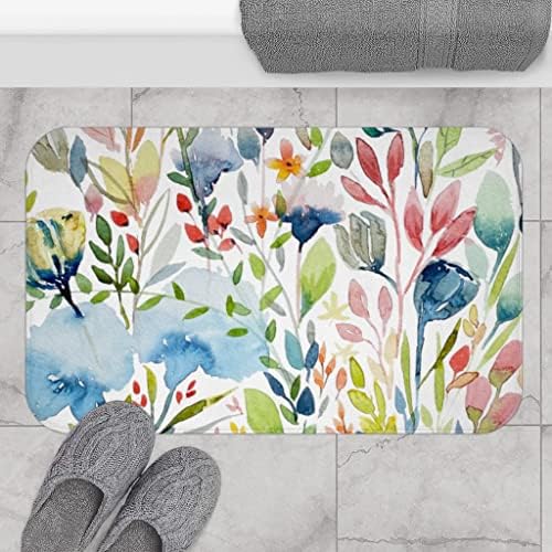 Fürdő Szőnyeg Fürdőszoba 16x24 Kerti Virágok III | Mikroszálas Memória Hab Szőnyeg | Virágos Akvarell Nyomtatás a Fehér |