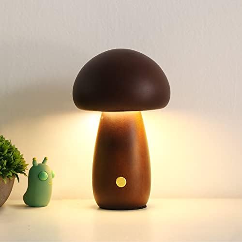 RIUKIU Gomba Lámpa Hálószoba, Hordozható Szabályozható Éjjeli Lámpa Töltés USB, Vezeték nélküli Fa Éjjeli, Gomba asztali