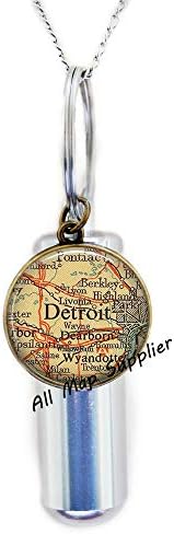 AllMapsupplier Divat Hamvasztás Urna Nyaklánc,Detroit térkép Urna,Detroit térkép Hamvasztás Urna Nyaklánc,Detroit Urna,Divat