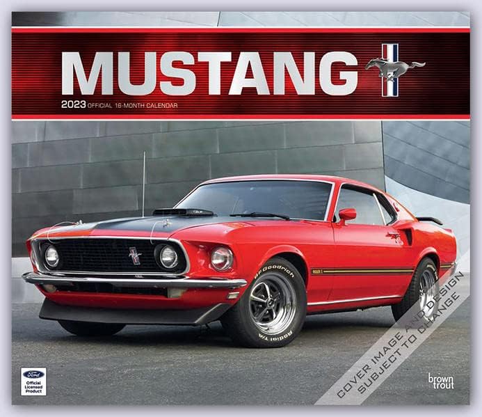 Mustang HIVATALOS | 2023 14 x 24 Hüvelyk Havi Deluxe Fali Naptár | Fólia Lepecsételt Borító | BrownTrout | Ford Motor Izom