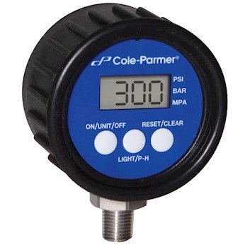 Cole-Parmer Digitális nyomásmérő, 0-tól 5 psi, 2.5 Dia, 1/4 NPT(M)