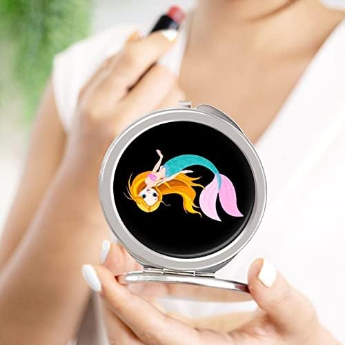 Aranyos Mermaid Kompakt Tükör Kerek Smink Fém sminktükör Hordozható Összecsukható Kétoldalas 2X 1x