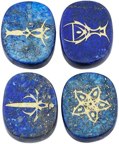 Sharvgun Gyógyító Kristály 4db Vésett Tarot Szimbólum Palm Kövek Reiki Kiegyensúlyozó,Lapis Lazuli