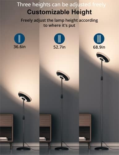 Nopoor LED állólámpa Ég Modern Torchiere állólámpa 4 Fényerő Szint & 4 Szín Hőmérséklet, 1H Időzítő, Állítható Magasságú