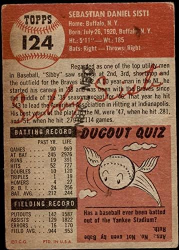 1953 Topps 124 Sibby Sisti Boston/Milwaukee Bátrabbak (Baseball Kártya) GD+ Bátrabbak