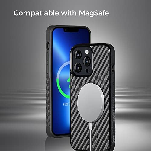 MONOCARBON Igazi Szénszálas Magsafe tok iPhone 13 Pro Max, [Katonai Csepp Védelem] Slim Ütésálló védőburkolat Kompatibilis