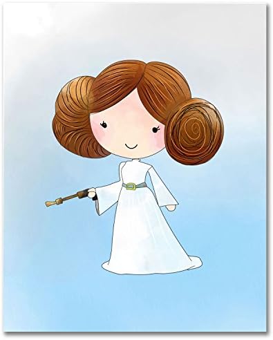 Star Wars Gyerekszoba Dekoráció Ujjlenyomat - Készlet 6 (8 cm x 10 cm) Akvarell Eredeti Művészi Fotók - Leia Hercegnő r2d2-val