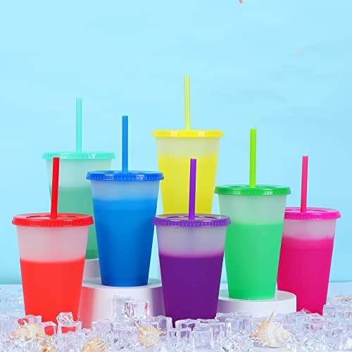 Fancartuk színváltó Csésze Forgatagban szemhéjakkal Szívószál - 16oz Gyerekek Forgatagban Újrahasználható Műanyag Hideg Csésze