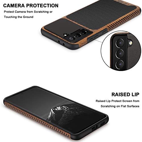 TENDLIN Kompatibilis a Samsung Galaxy S21 Plusz Esetben faerezet a Szénszálas Textúra Design Bőr Hibrid Esetben Fekete