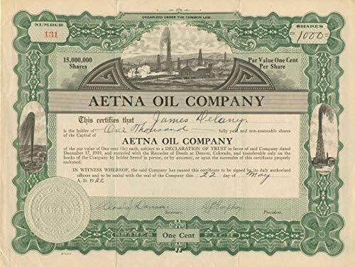 Aetna Oil Co. - Raktáron Bizonyítvány