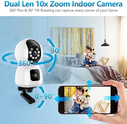 Fowutz 2K Beltéri Kamera, Dual Kamera Kettős Lencse Vezeték nélküli Kamera Otthoni Biztonsági Pet Kamera Beltéri Biztonsági