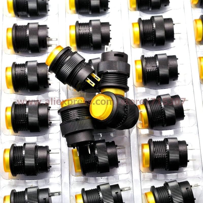 PHISCALE 20db sárga nyomógombos kapcsoló R16-503B 16 mm-es kerek formában nem zár 250v 3A 2pins
