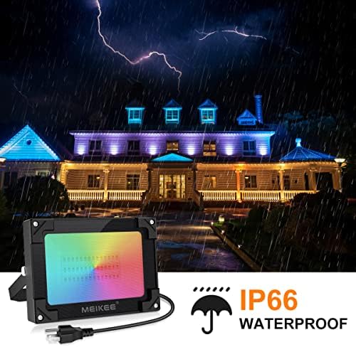 MEIKEE 2 Csomag RGB LED égő Lámpákkal 600W Egyenértékű, 60W Szín Változó Floodlight Távirányítóval, IP66 Vízálló Kültéri