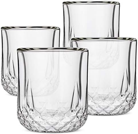 BTaT - Whiskey Szemüveg Dupla Fal, Bourbon Szemüveg Készlet 4, Koktélos Poharak, Skót Szemüveg, Régi Vágású, Üveg, Kő, Üveg,