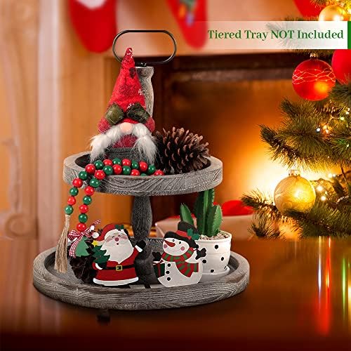 Karácsonyi Dekoráció, 4 Db Meghatározott Többszintű Tálca Dekor Szett, Gnome-Fa Dekoráció Jel Rusztikus Fa Gyöngy Haza Szobában
