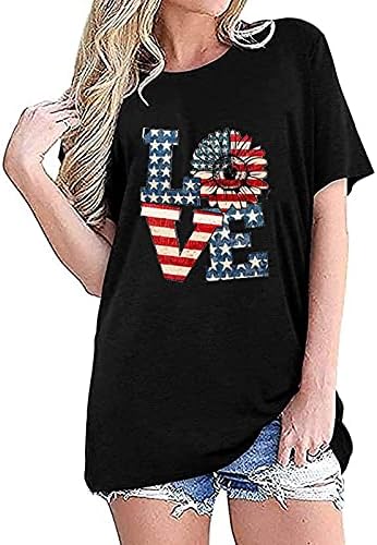 A Nők Amerikai Zászlós Póló, Rövid Ujjú Felsők Legénység Nyak Alkalmi Tunika Póló Tini Aranyos Grafikus Póló Ünnep Blúz