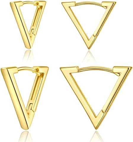 2 Pár 14K Aranyozott Minimalista Geometriai Háromszög Huggies Karika Fülbevaló, V Alakú Fülbevaló Női Ajándék 1.3 cm/1.8