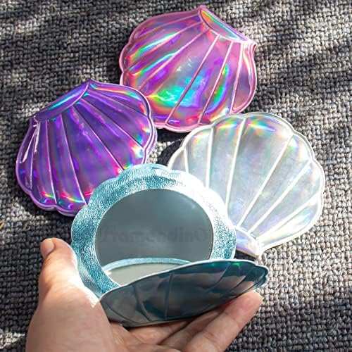 Framendino, 4 Csomag Hordozható Csillogó Kagyló Alakú Tükör, Lehajtható Utazási Smink Tükör Aranyos Kétoldalas Nagyítású