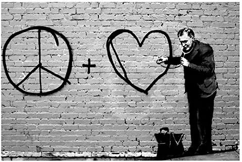 Alonline Art - Doktor Békét Szeretem a Fekete-Fehér által Banksy | Fekete Keretes Kép, Nyomtatva, Pamut Vászon, Csatolva