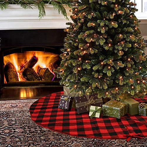 48 Hüvelyk Buffalo Kockás karácsonyfa Szoknya, Nagy, Vörös, Fekete Bivaly Kockás Dupla Rétegű Fa Szoknya Holiday Karácsonyi