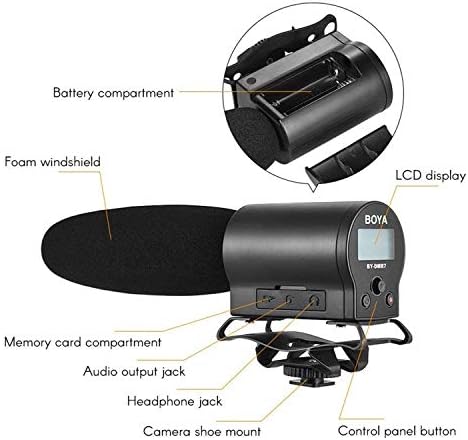 BOYA Videó Puska Mikrofon, Szuper-Kardioid Kondenzátor Mikrofon, Broadcast Minőségű, Integrált Flash Felvevő & LCD Kijelző