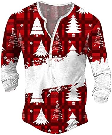 XXBR Karácsonyi Henley shirt Mens Ronda Karácsonyi Rénszarvas Hópehely Nyomtatás Hosszú Ujjú V-Nyak Gomb Le Hippi-Inget,
