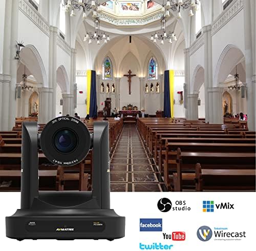 AVMATRIX PTZ NDI Kamera 30X,Streaming kamera SDI,HDMI,IP Kimenet.1080P 60Fps RS232 RS485 OBS vMix IP Livestreaming a Templom