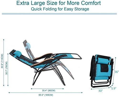 PHI VILLA Túlméretes XL Párnázott Gravitáció Fotel Széles Karfa, Állítható Fekvőfotel pohártartó, Támogatása 400 KG (Aqua)